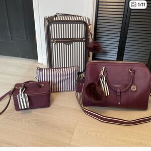 Burgundy and Striped Luggage Set